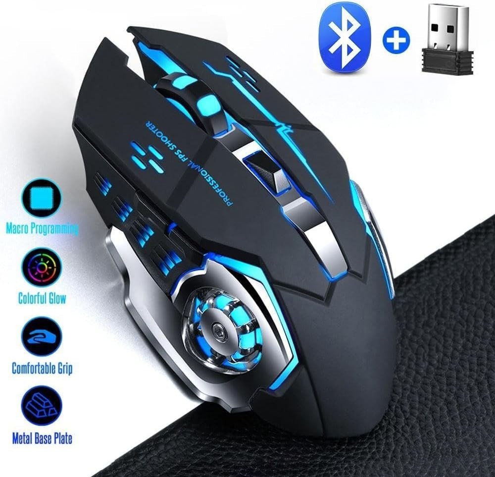Pink Wireless Gaming Mouse Bluetooth USB RGB Silent 2400 DPI - Kwikley