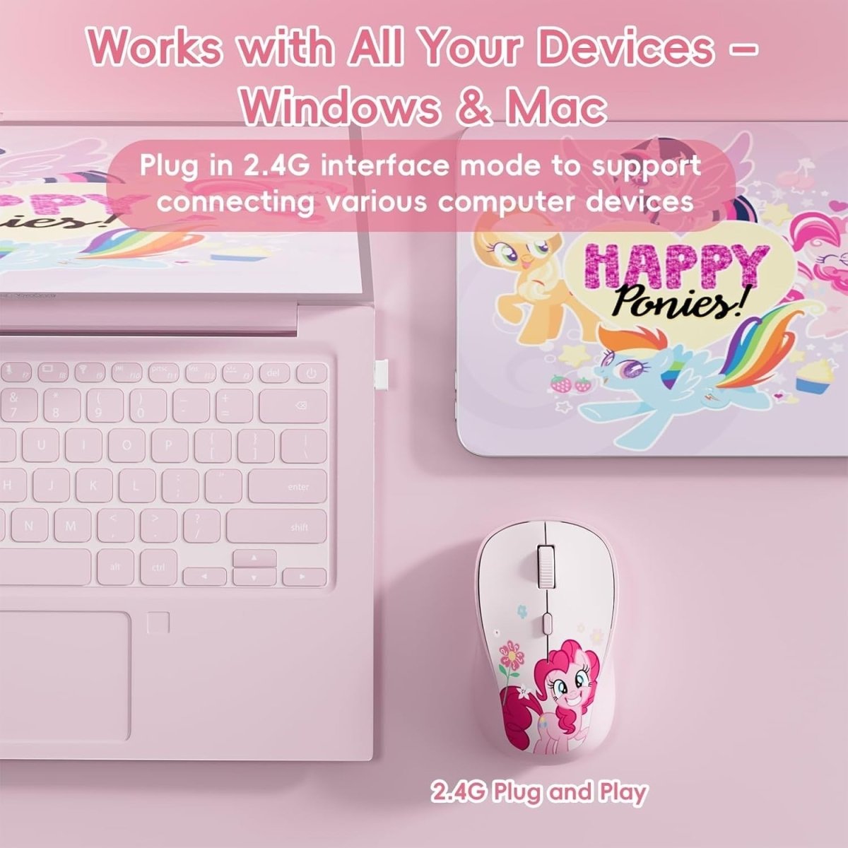 Pink Wireless Mouse Silent 1600DPI Rechargeable Ergonomic USB - Kwikley