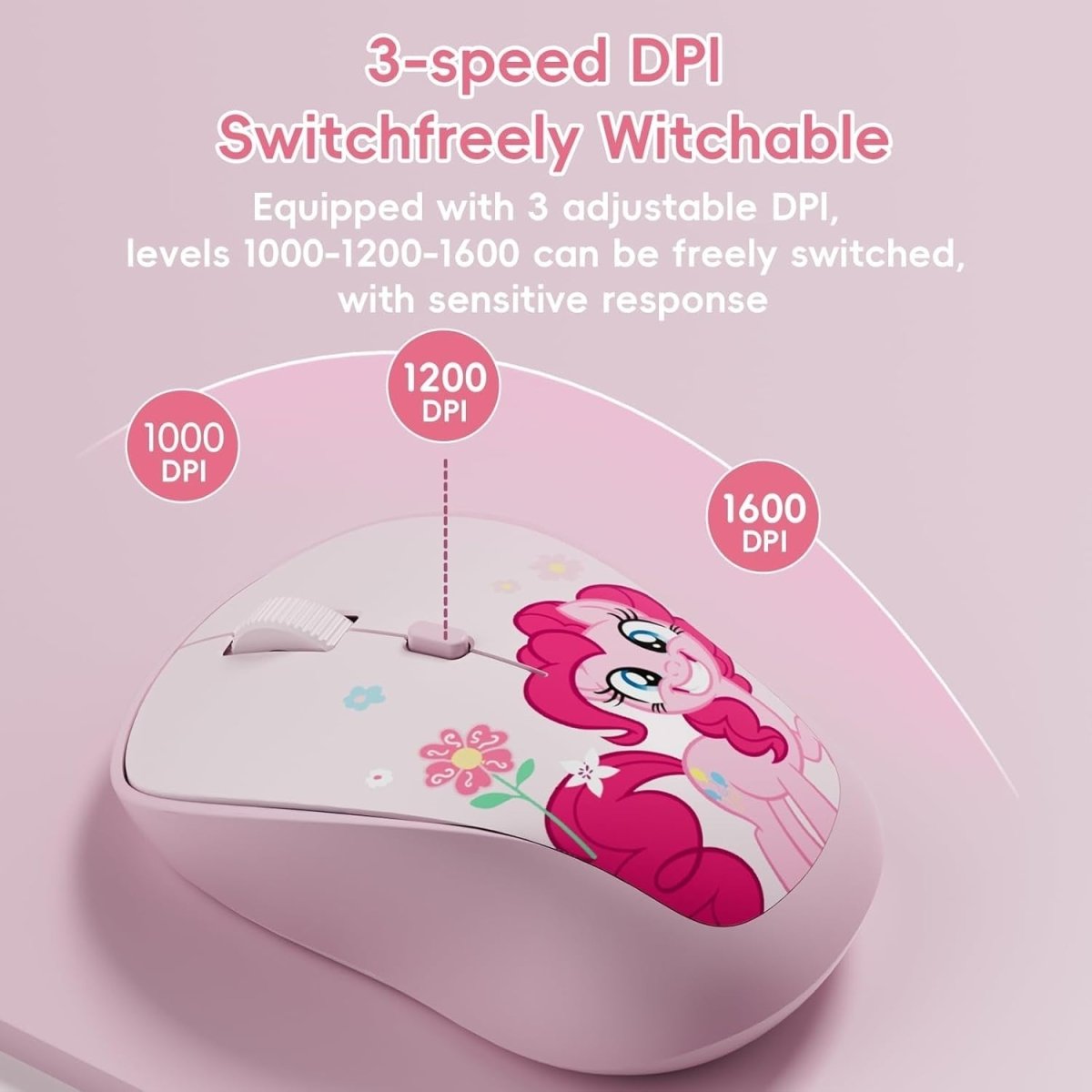 Pink Wireless Mouse Silent 1600DPI Rechargeable Ergonomic USB - Kwikley