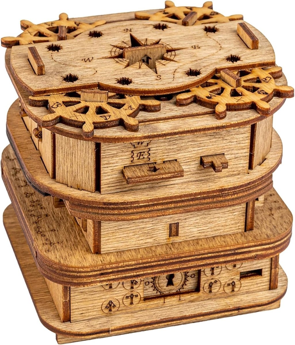 Pirate Escape Room Puzzle Box 3D Wooden Brain Teaser Secret Gift Box - Kwikley