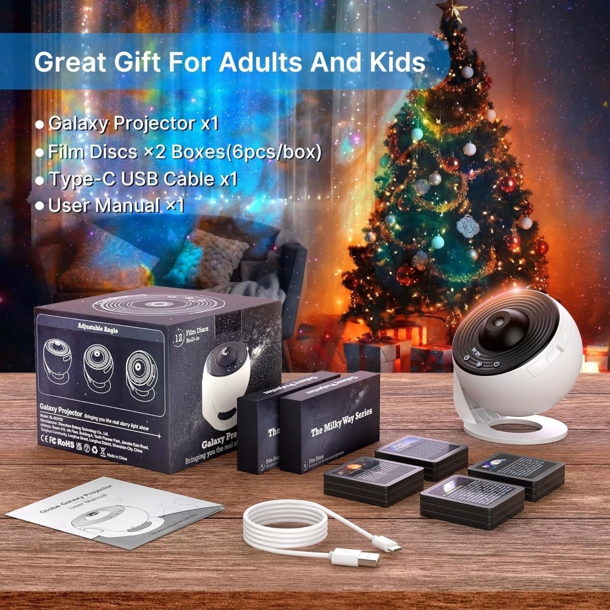 Planetarium Star Projector 12 Disc Galaxy Light 360° Rotating Night Lamp - Kwikley