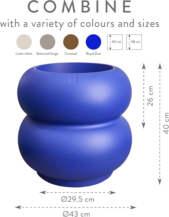 Plant Pot 43cm Royal Blue Indoor Outdoor Recycled Plastic - Kwikley