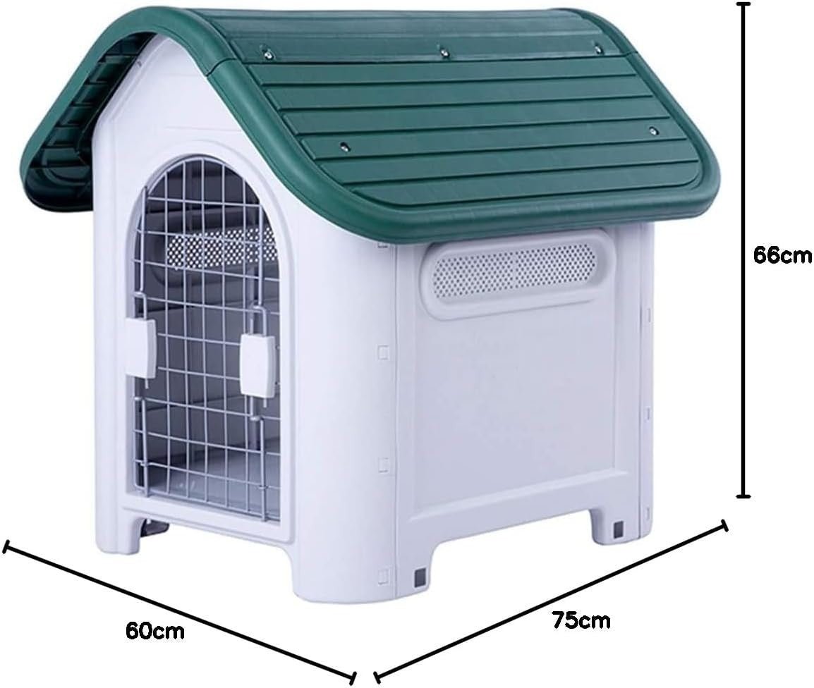 Plastic Dog Kennel House with Door | Outdoor Indoor Pet Shelter 75x60x66cm - Kwikley