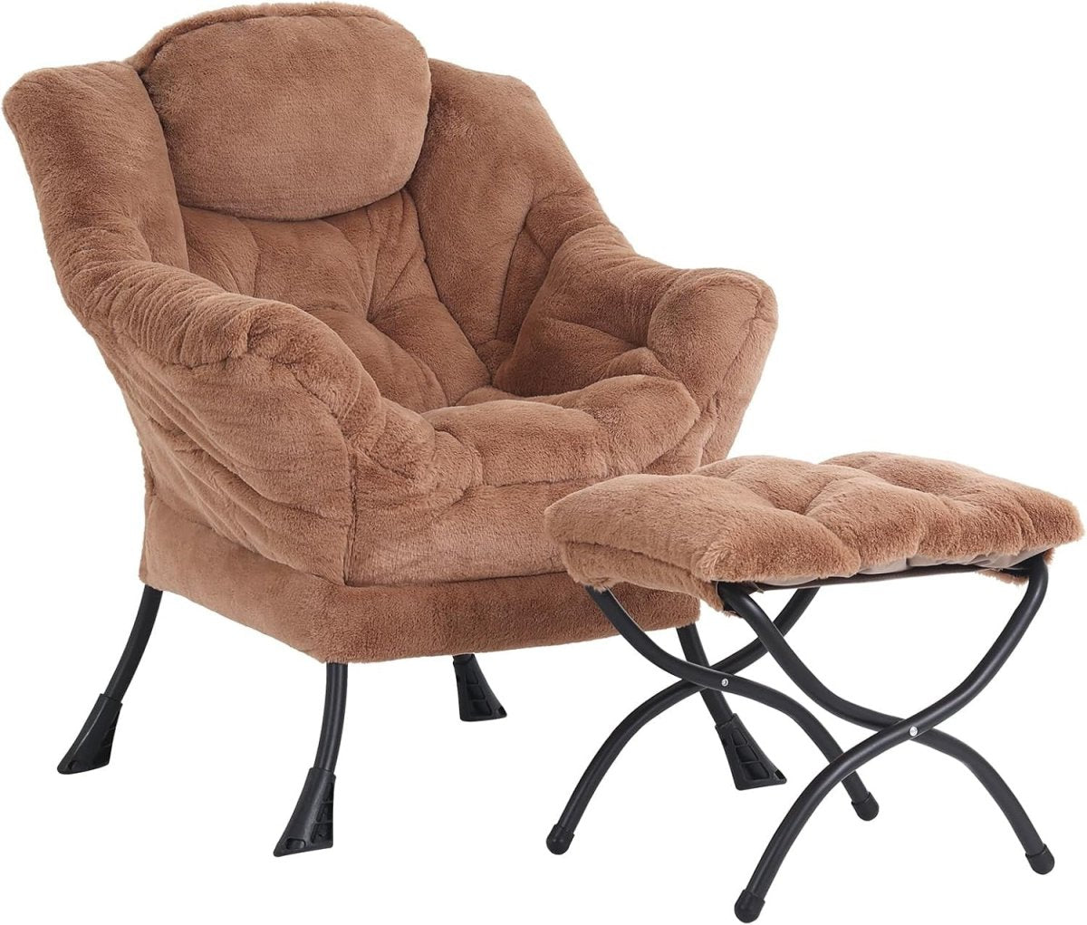 Plush Accent Armchair with Footstool Ottoman Lounge Chair Brown - Kwikley
