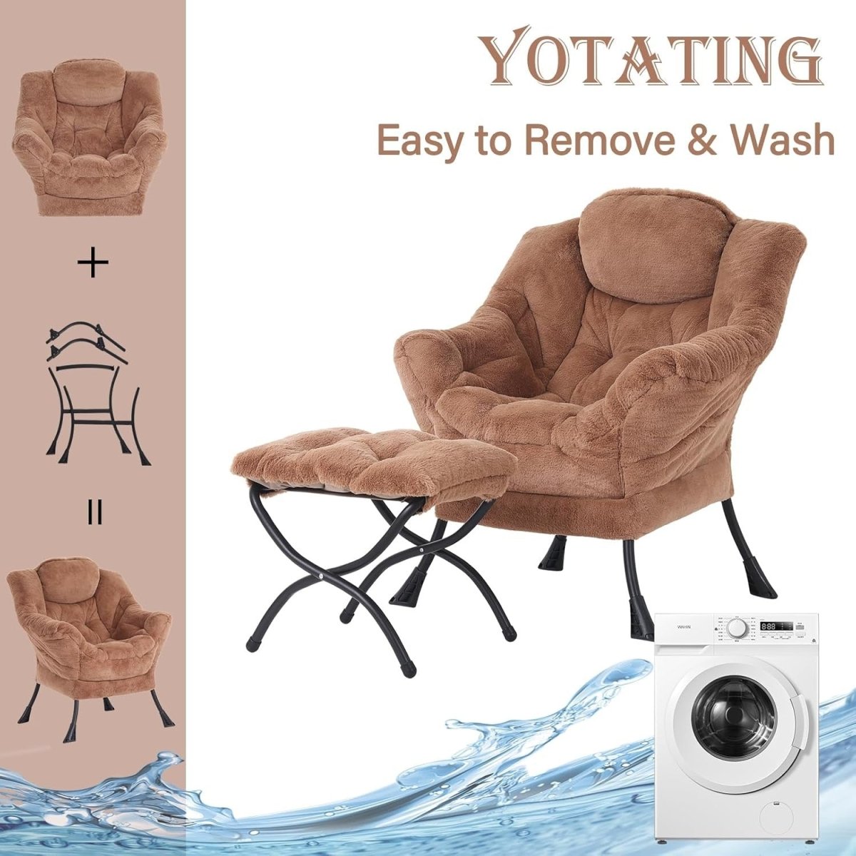 Plush Accent Armchair with Footstool Ottoman Lounge Chair Brown - Kwikley