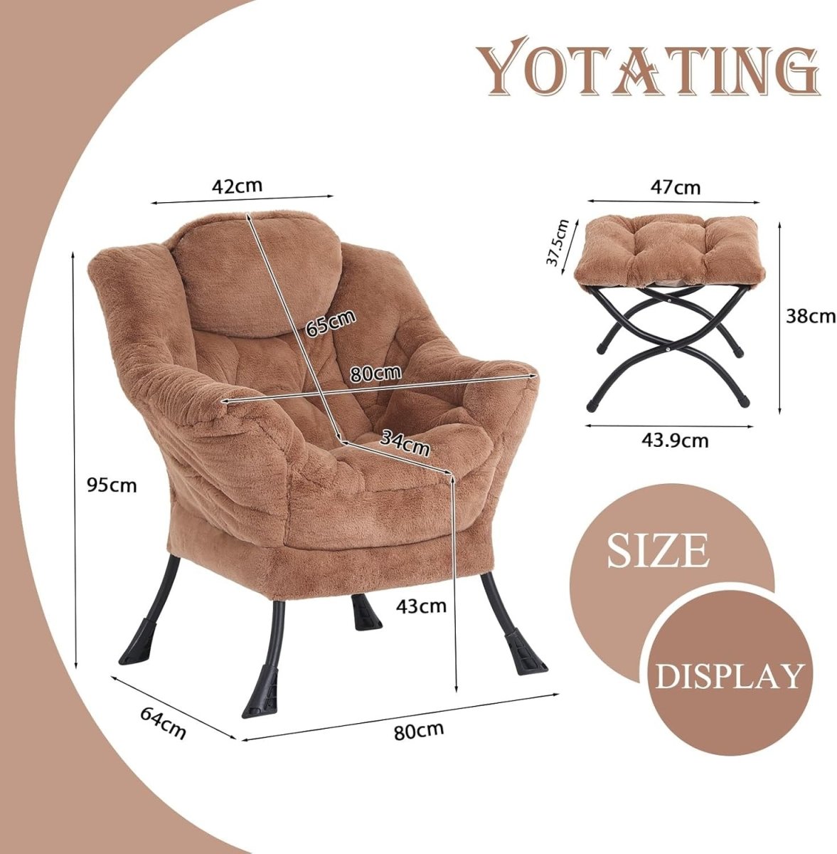 Plush Accent Armchair with Footstool Ottoman Lounge Chair Brown - Kwikley