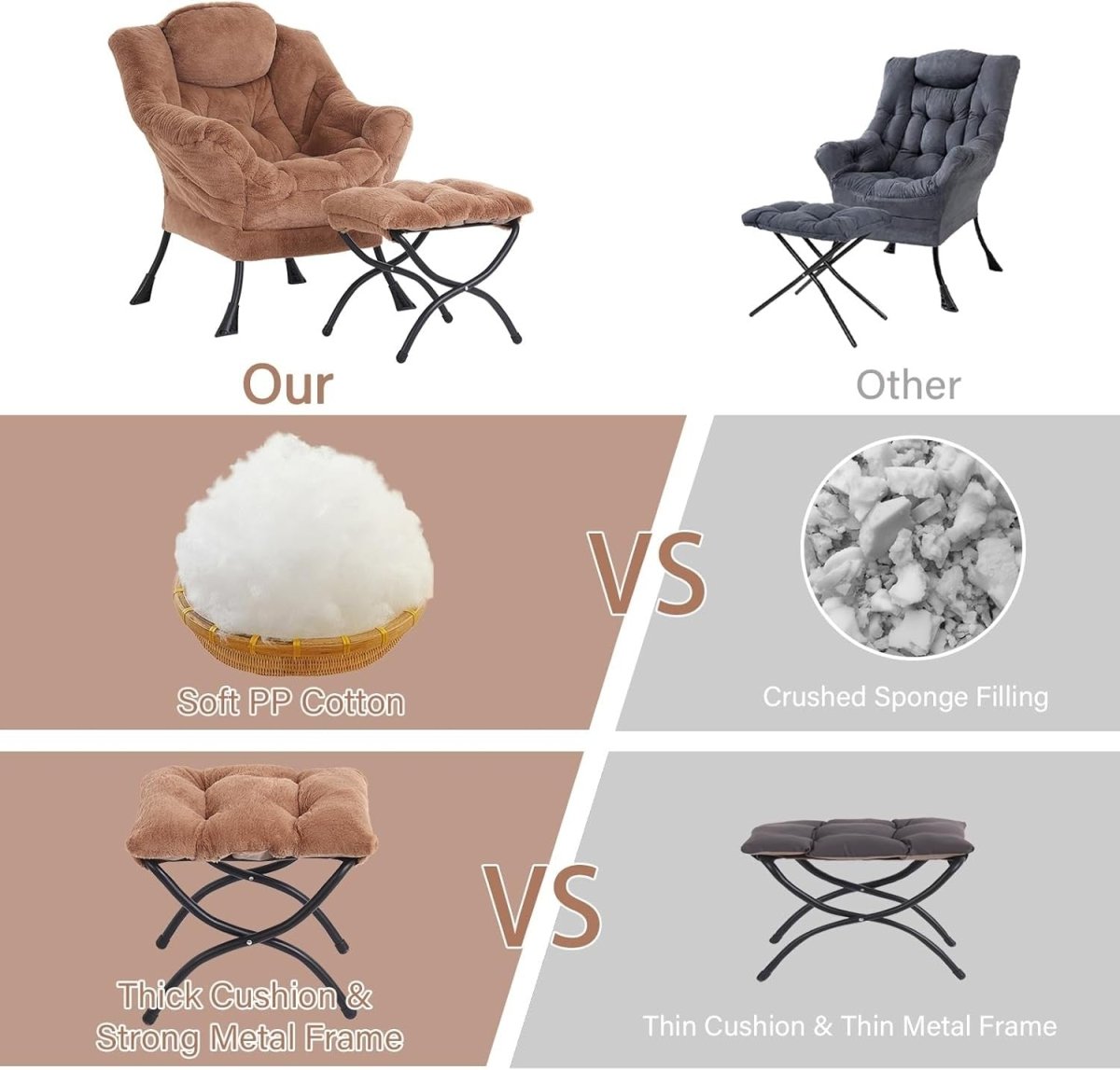 Plush Accent Armchair with Footstool Ottoman Lounge Chair Brown - Kwikley