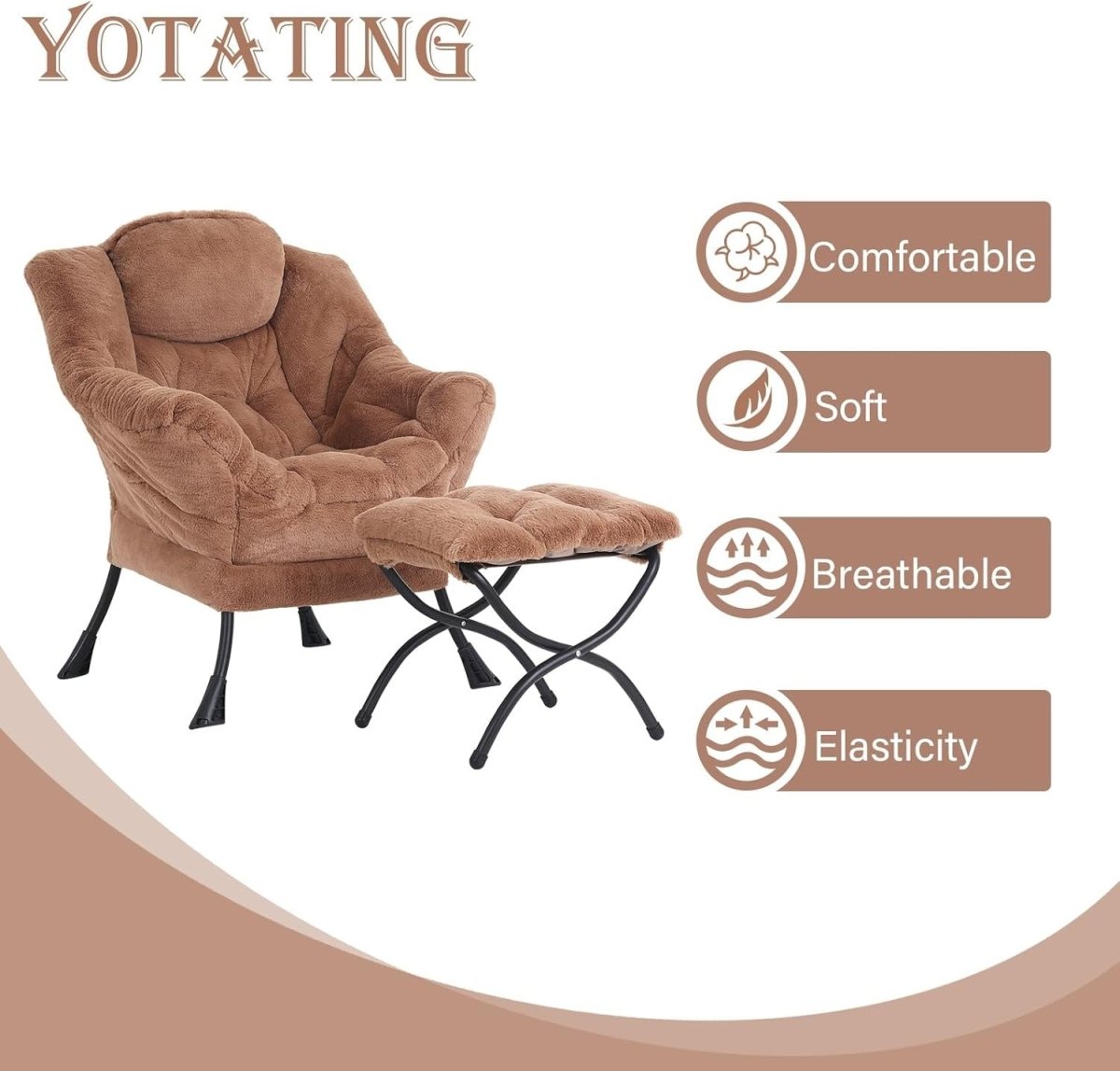 Plush Accent Armchair with Footstool Ottoman Lounge Chair Brown - Kwikley