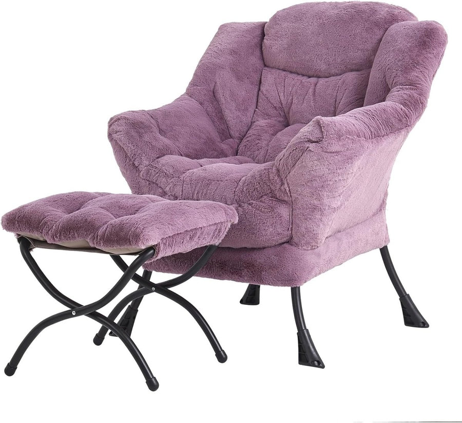 Plush Accent Armchair with Footstool Ottoman Lounge Chair Purple - Kwikley