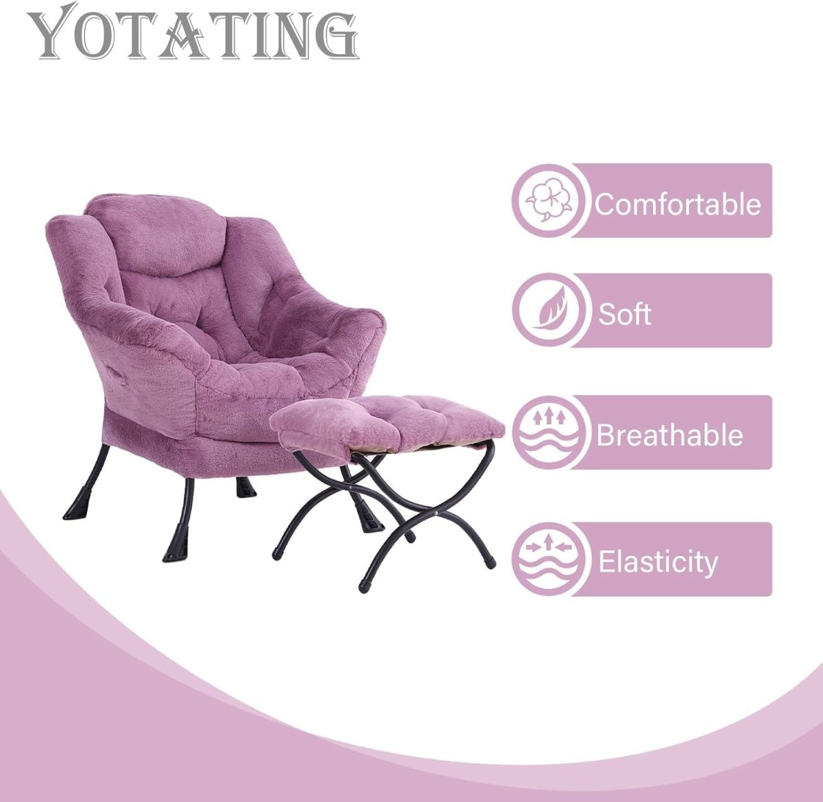 Plush Accent Armchair with Footstool Ottoman Lounge Chair Purple - Kwikley