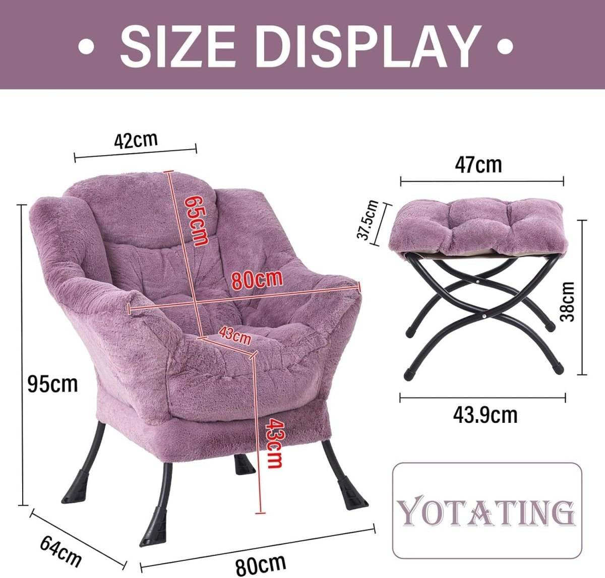 Plush Accent Armchair with Footstool Ottoman Lounge Chair Purple - Kwikley