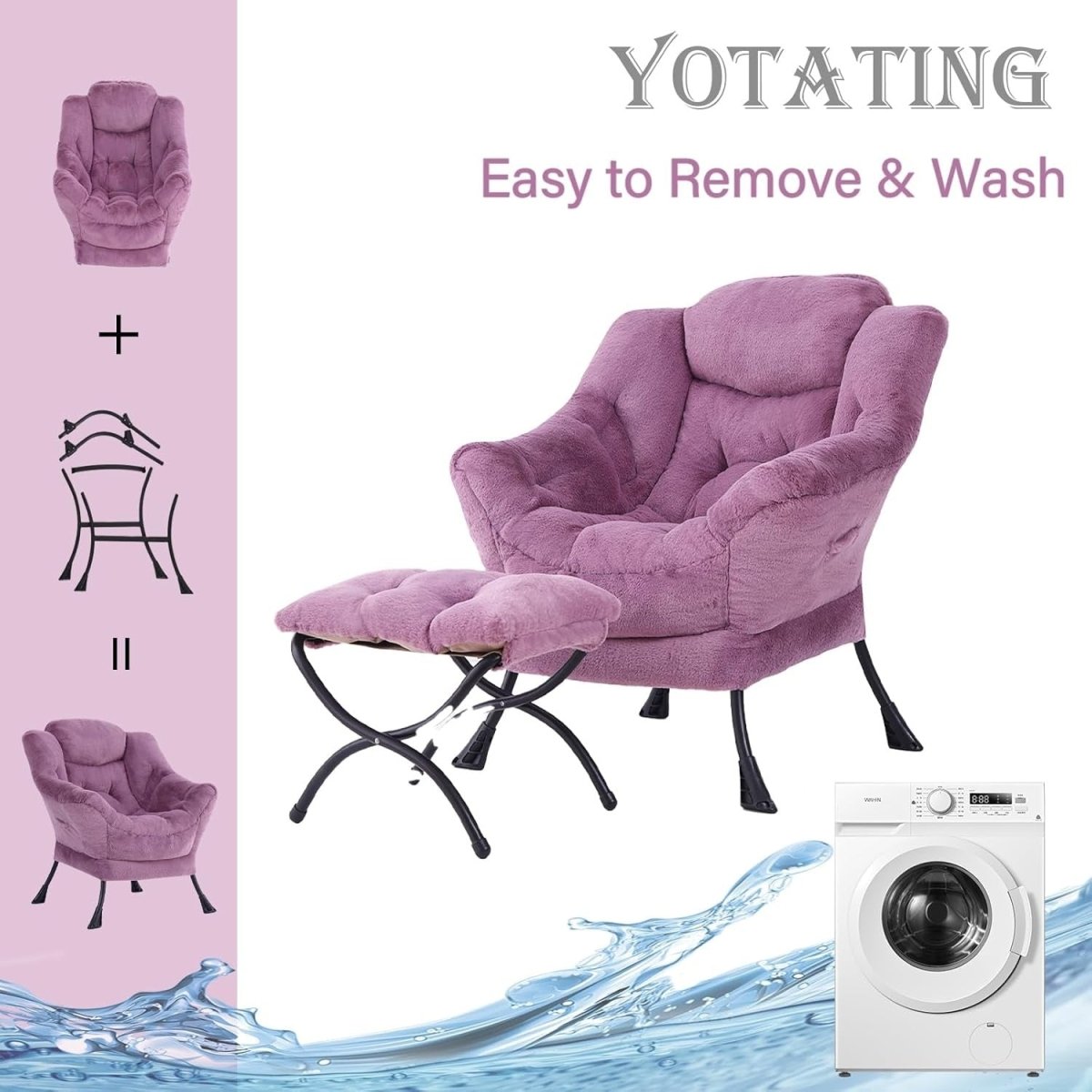 Plush Accent Armchair with Footstool Ottoman Lounge Chair Purple - Kwikley