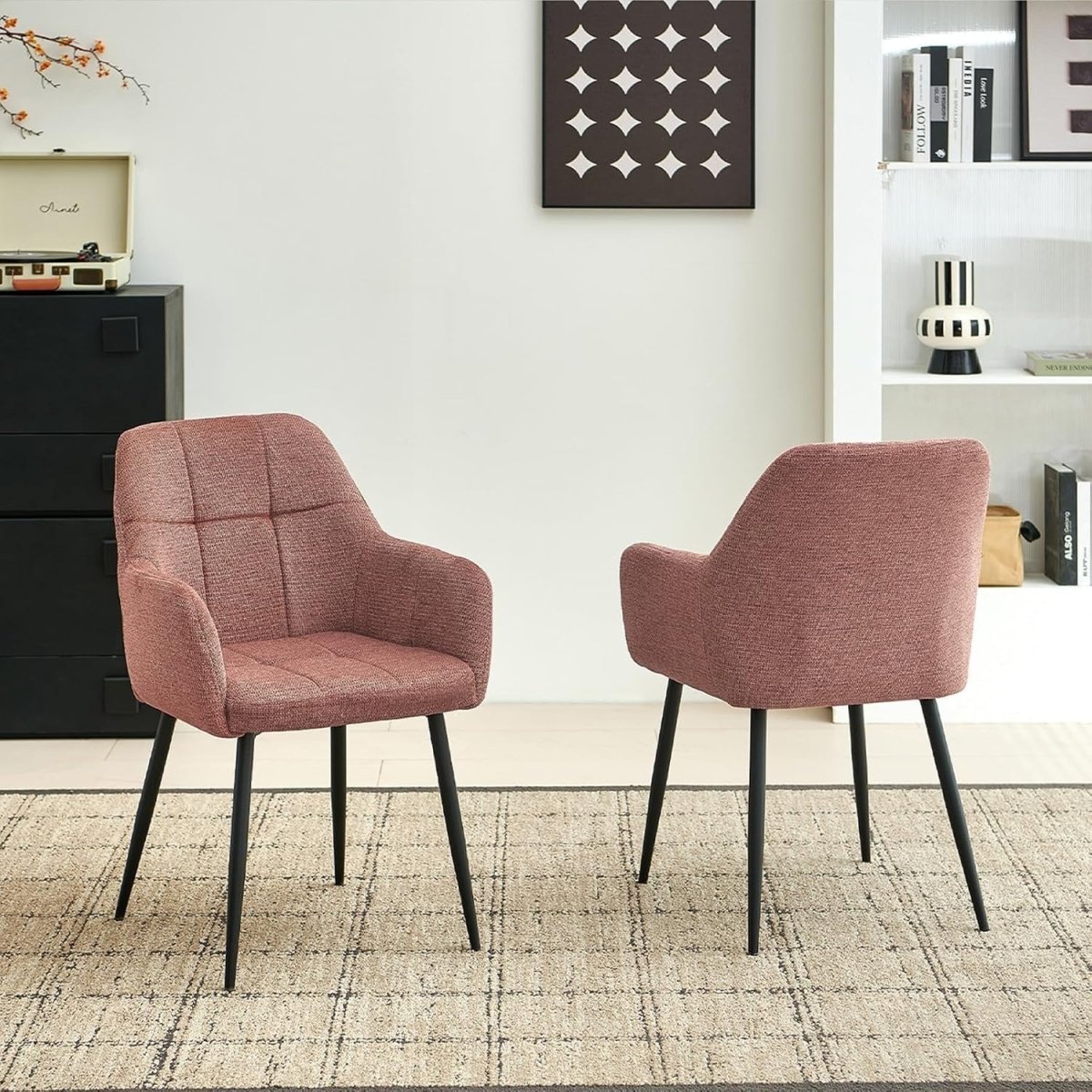 Plush Chenille Armchairs Set of 2 Dining Accent Chairs Metal Legs - Kwikley