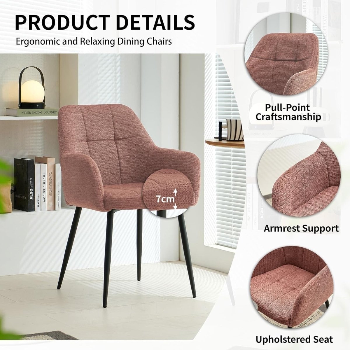 Plush Chenille Armchairs Set of 2 Dining Accent Chairs Metal Legs - Kwikley