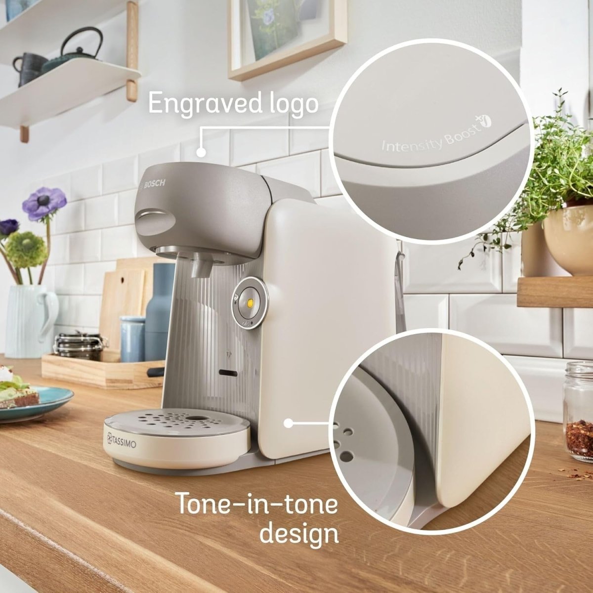 Pod Coffee Machine with Intensity Boost | One - Touch Brewing | Compact 0.7L Cream - Kwikley