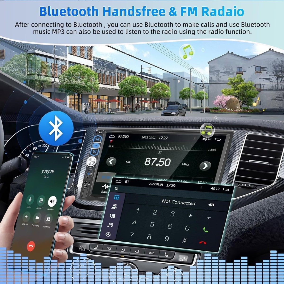 Podofo 7" Car Stereo Single Din Apple CarPlay Android Auto Bluetooth - Kwikley