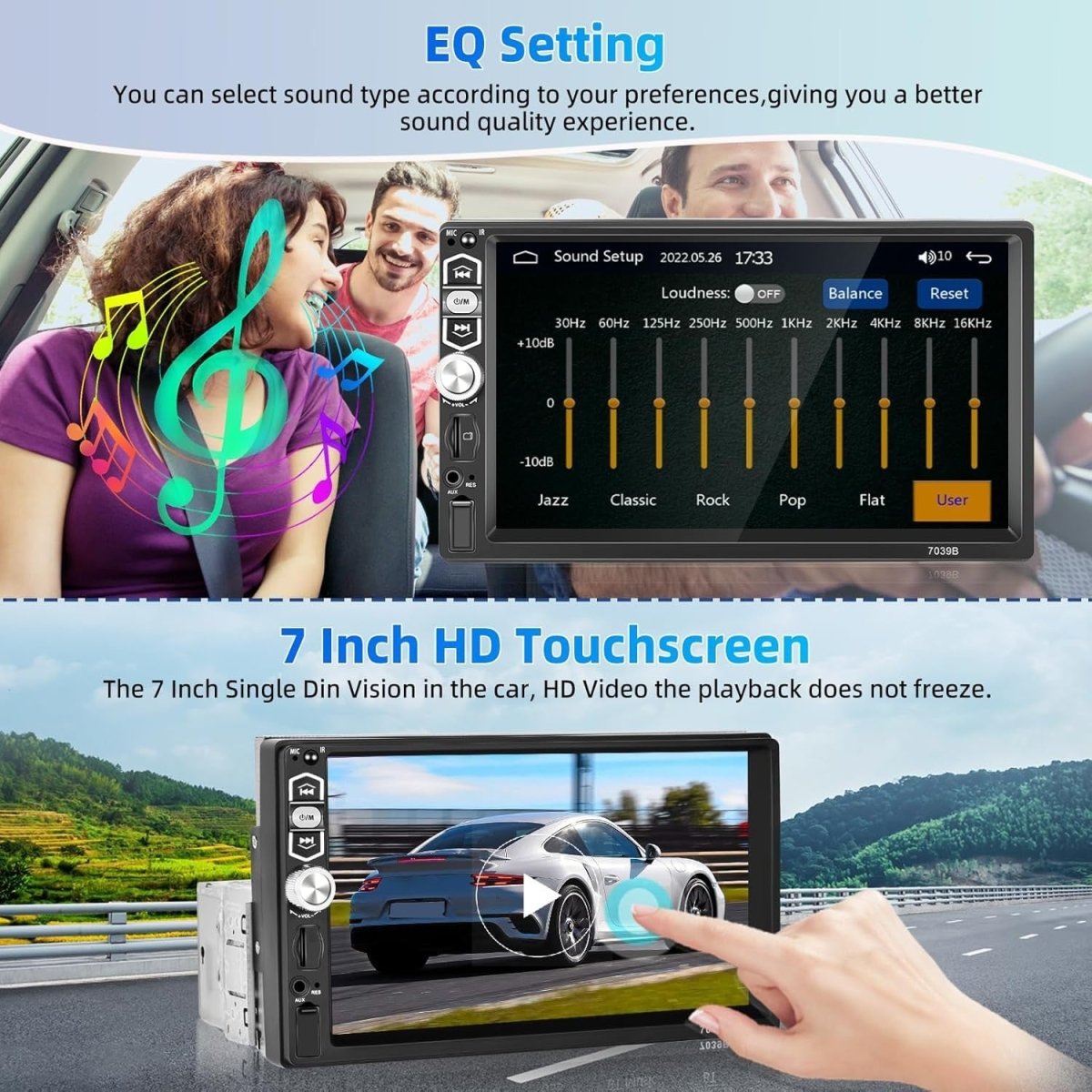 Podofo 7" Car Stereo Single Din Apple CarPlay Android Auto Bluetooth - Kwikley