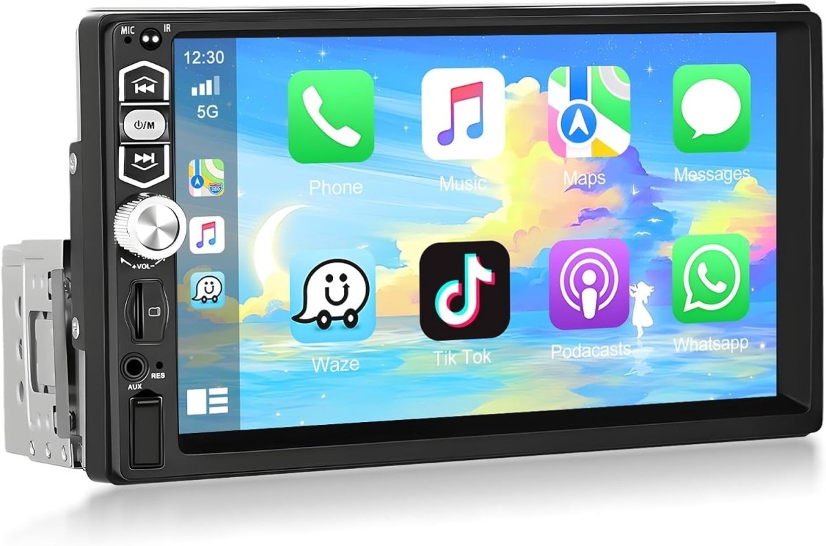 Podofo 7" Car Stereo Single Din Apple CarPlay Android Auto Bluetooth - Kwikley