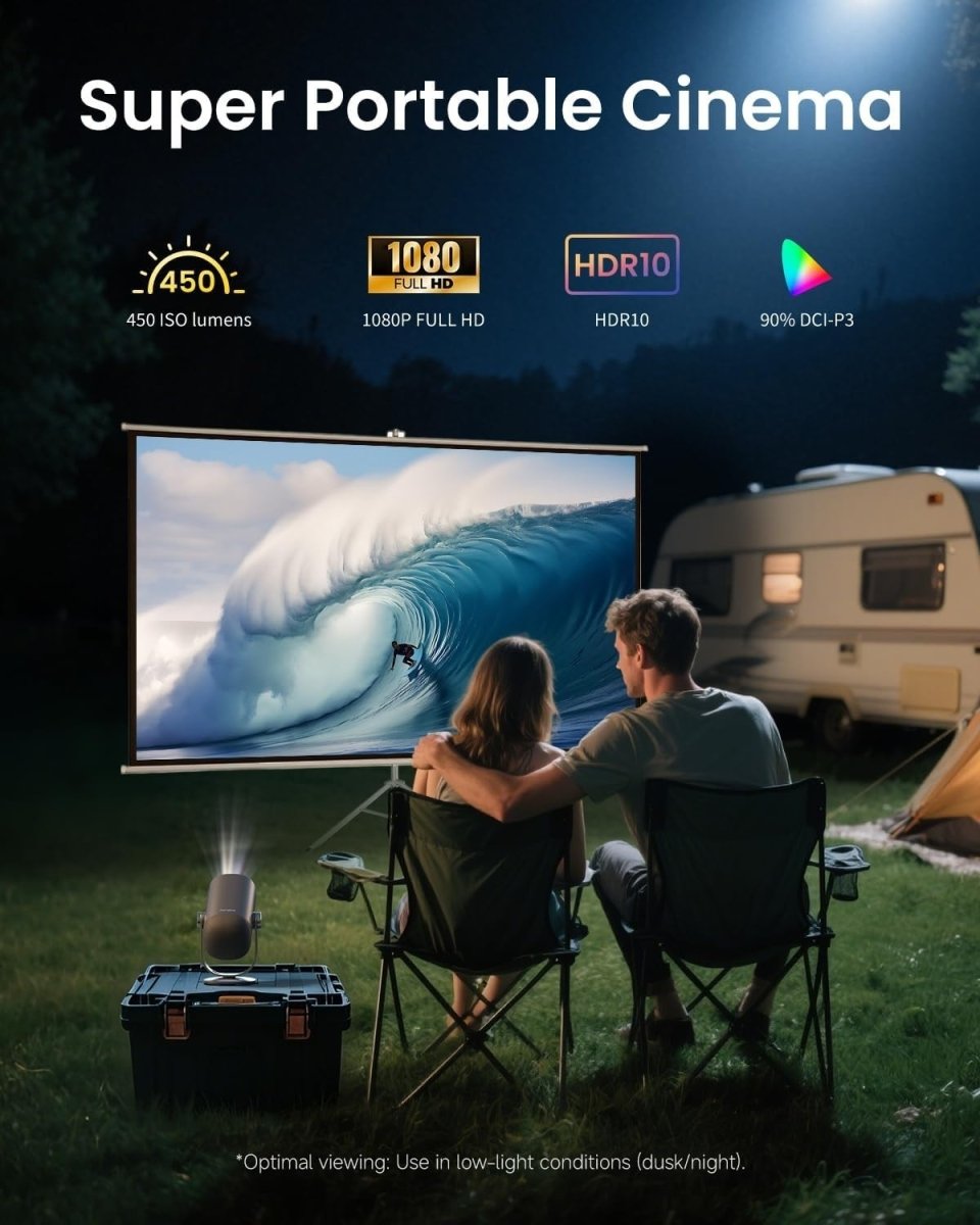 Portable 1080P Smart Projector Google TV Netflix Battery WiFi Bluetooth - Kwikley