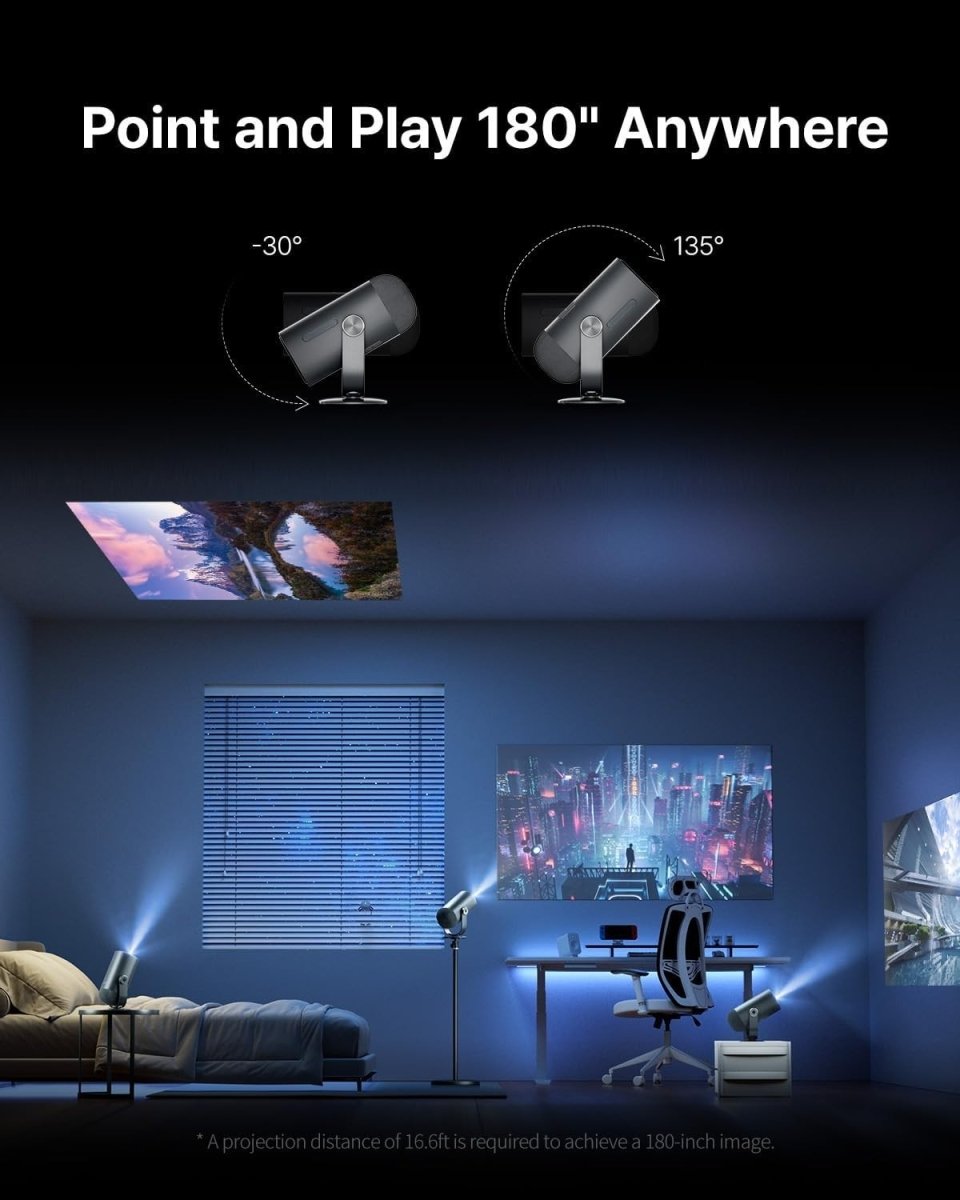 Portable 1080P Smart Projector Google TV Netflix Battery WiFi Bluetooth - Kwikley