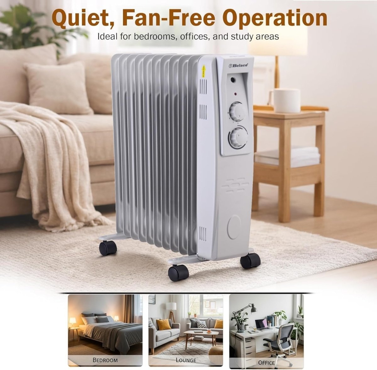 Portable 11 - Fin Oil Filled Radiator Heater 3 Heat Settings Thermostat - Kwikley