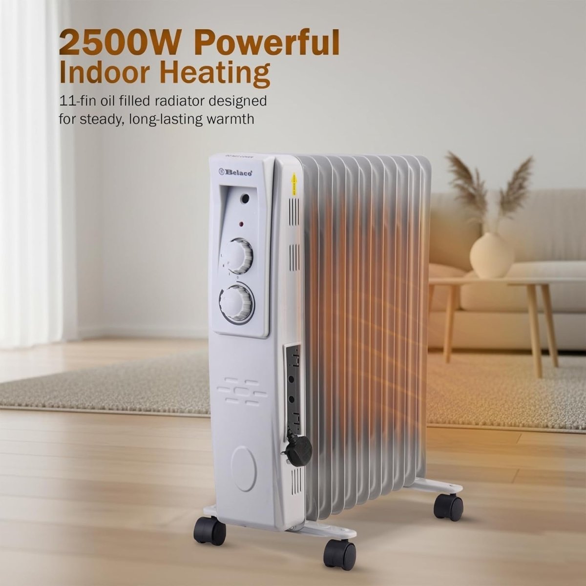 Portable 11 - Fin Oil Filled Radiator Heater 3 Heat Settings Thermostat - Kwikley