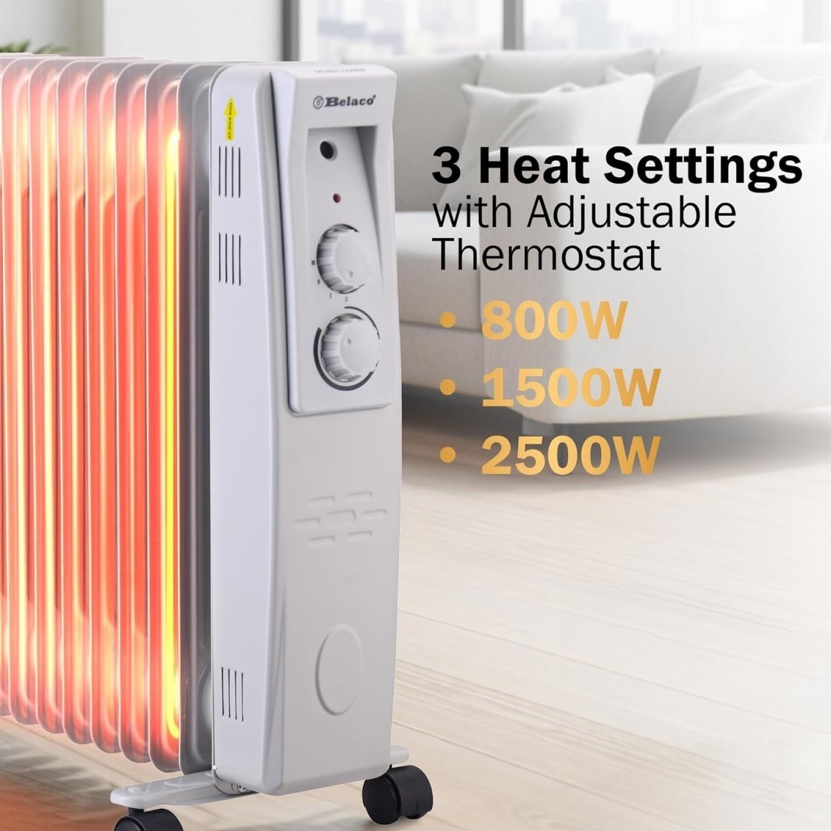 Portable 11 - Fin Oil Filled Radiator Heater 3 Heat Settings Thermostat - Kwikley