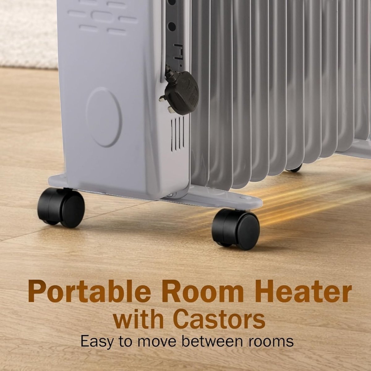 Portable 11 - Fin Oil Filled Radiator Heater 3 Heat Settings Thermostat - Kwikley