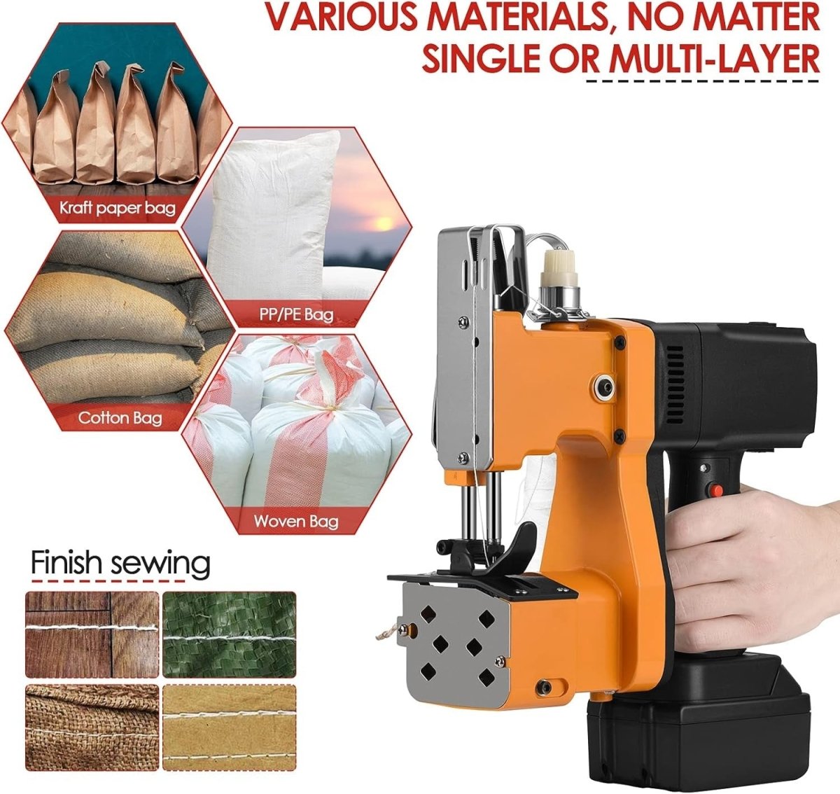 Portable Bag Sewing Machine Electric Heavy Duty Sack Woven Plastic Sealer - Kwikley