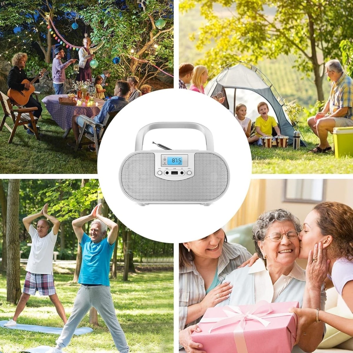 Portable Bluetooth CD Player Boombox FM Radio USB Remote Stereo Lights - Kwikley