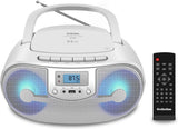 Portable Bluetooth CD Player Boombox FM Radio USB Remote Stereo Lights
