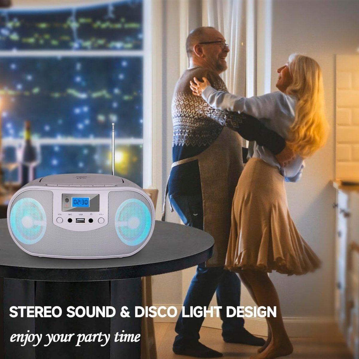 Portable Bluetooth CD Player Boombox FM Radio USB Remote Stereo Lights - Kwikley