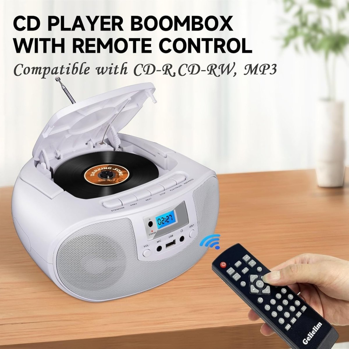 Portable Bluetooth CD Player Boombox FM Radio USB Remote Stereo Lights - Kwikley