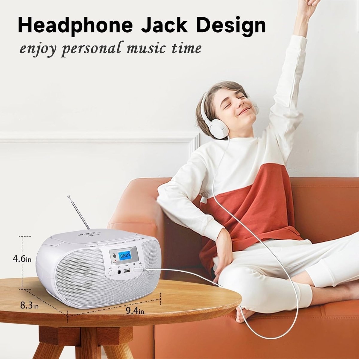 Portable Bluetooth CD Player Boombox FM Radio USB Remote Stereo Lights - Kwikley