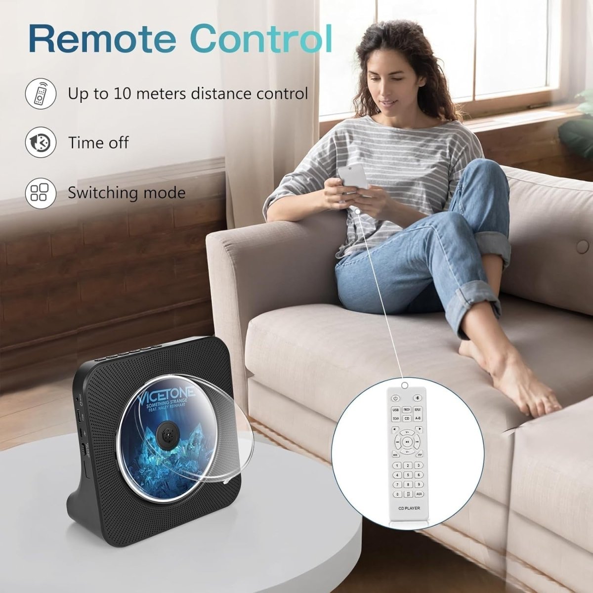 Portable Bluetooth CD Player HiFi Speakers FM Radio USB AUX Remote - Kwikley
