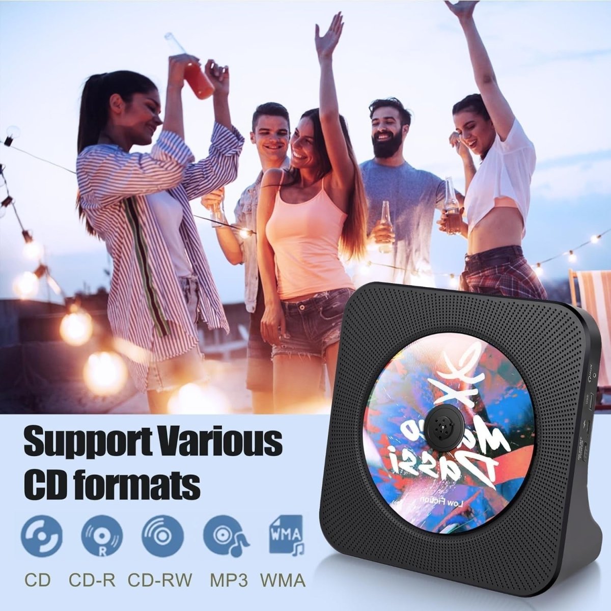 Portable Bluetooth CD Player HiFi Speakers FM Radio USB AUX Remote - Kwikley