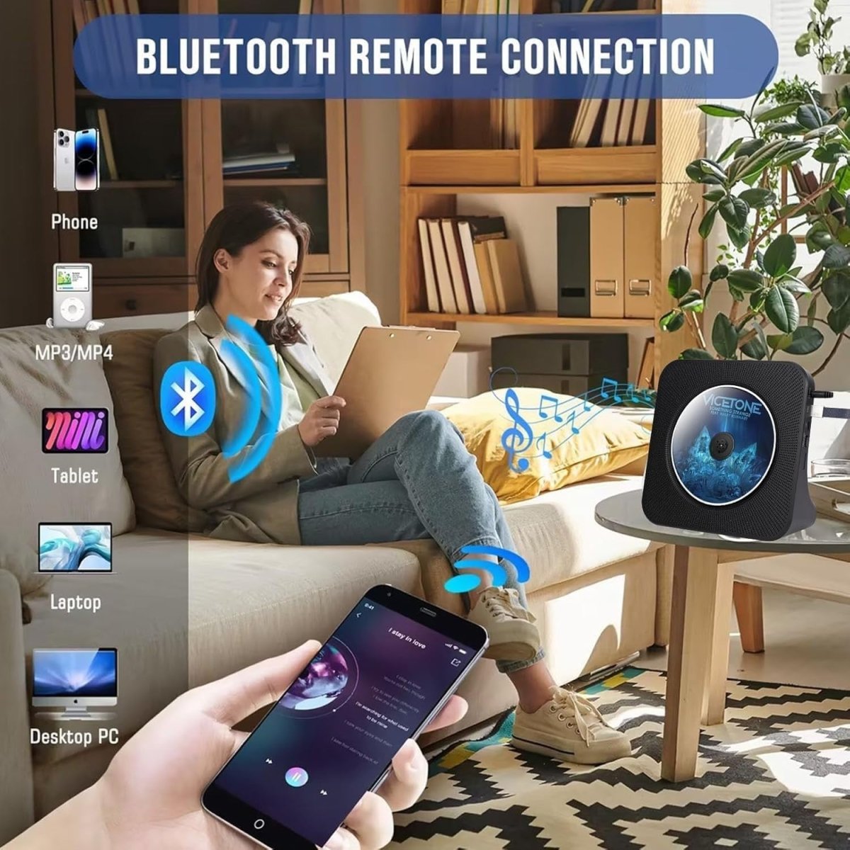Portable Bluetooth CD Player HiFi Speakers FM Radio USB AUX Remote - Kwikley