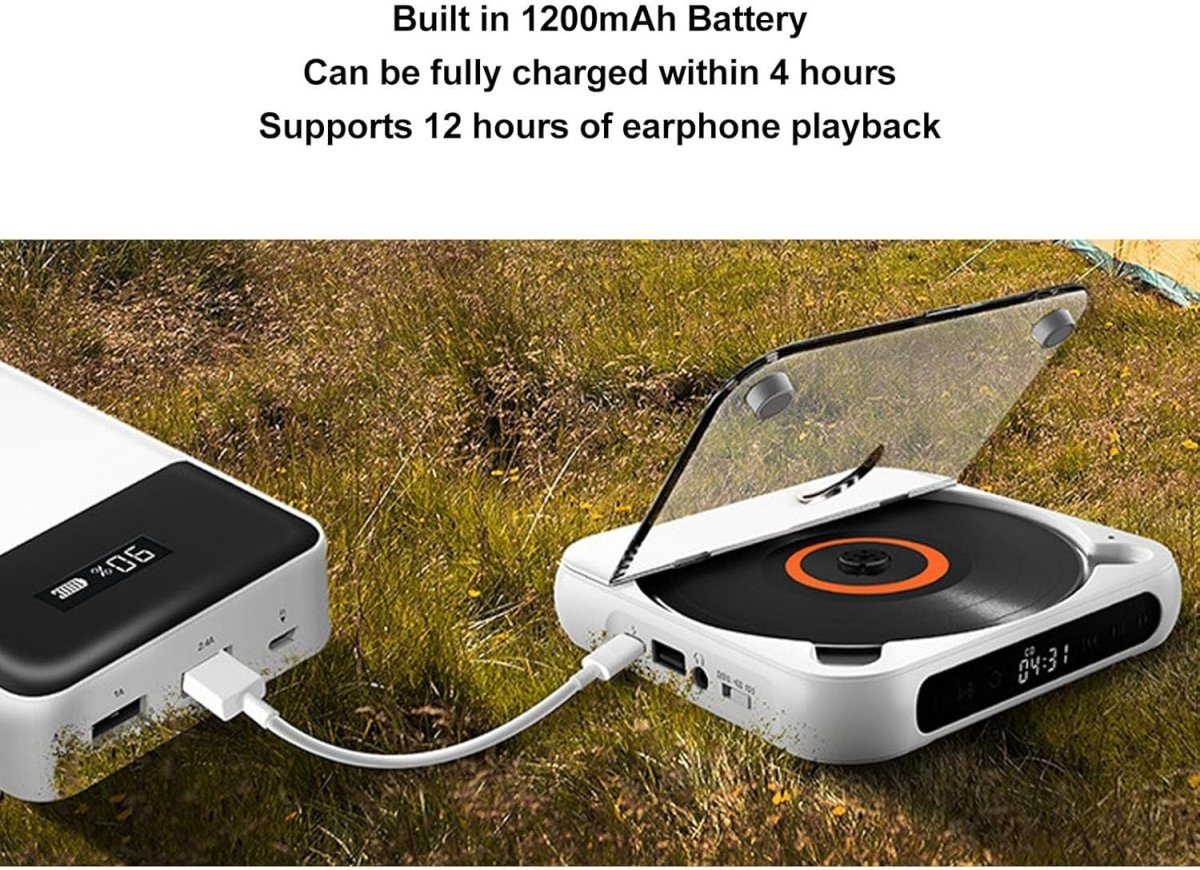 Portable Bluetooth CD Player Rechargeable LCD USB AUX w/ Earphones - Kwikley