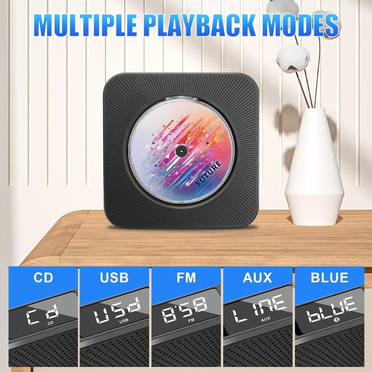 Portable Bluetooth CD Player with HiFi Speakers FM Radio Remote Aux USB - Kwikley