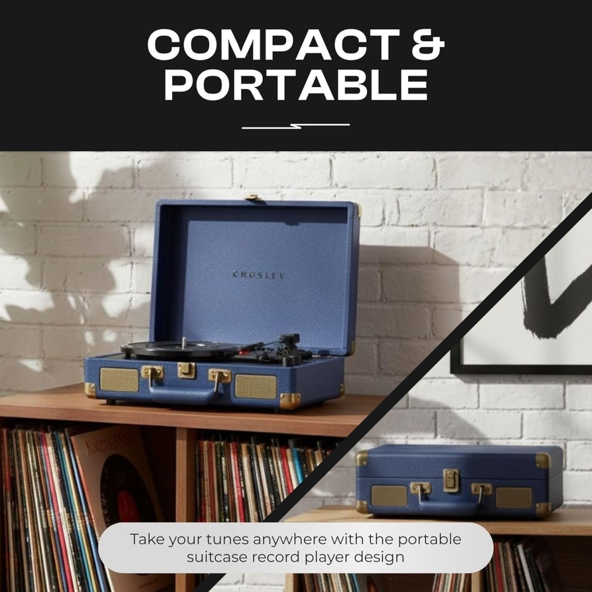 Portable Bluetooth Turntable 3 Speed Vinyl Record Player Speakers - Kwikley