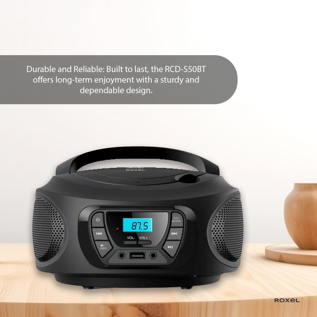 Portable Boombox CD Player Bluetooth FM Radio USB AUX Headphone Jack - Kwikley