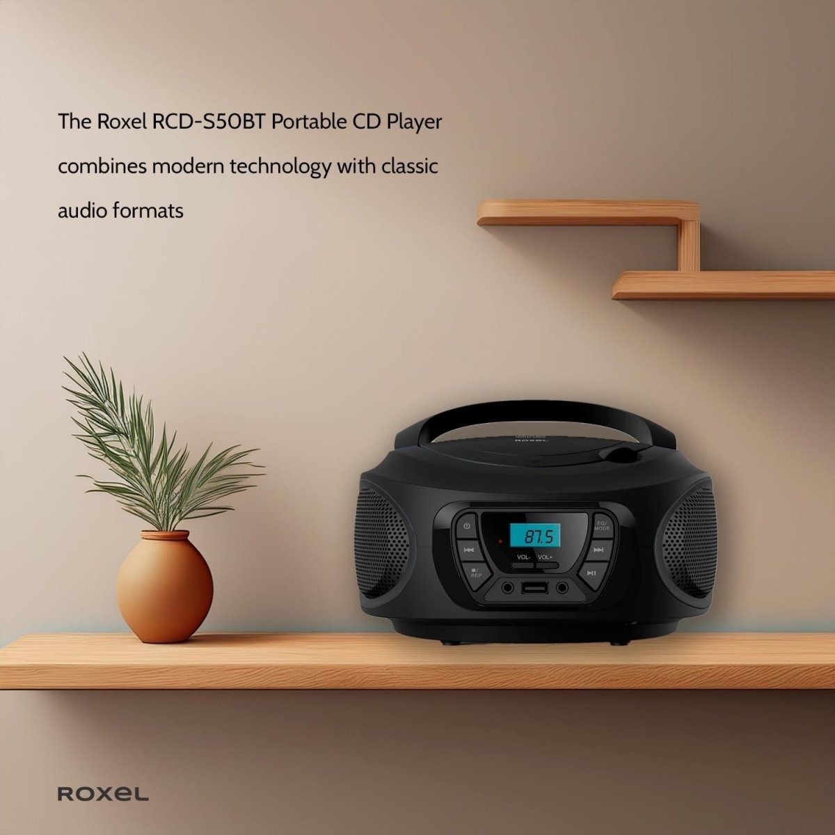 Portable Boombox CD Player Bluetooth FM Radio USB AUX Headphone Jack - Kwikley