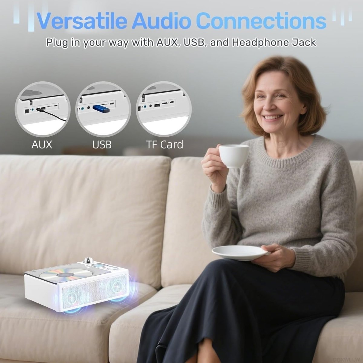 Portable CD Boombox Bluetooth FM Radio Rechargeable USB AUX Remote - Kwikley