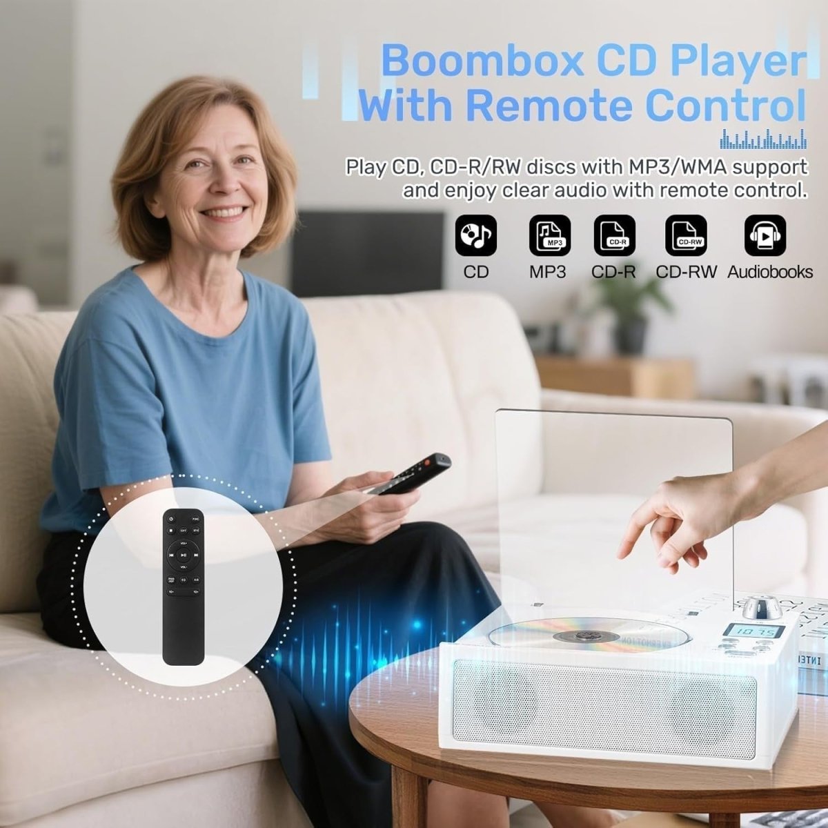 Portable CD Boombox Bluetooth FM Radio Rechargeable USB AUX Remote - Kwikley