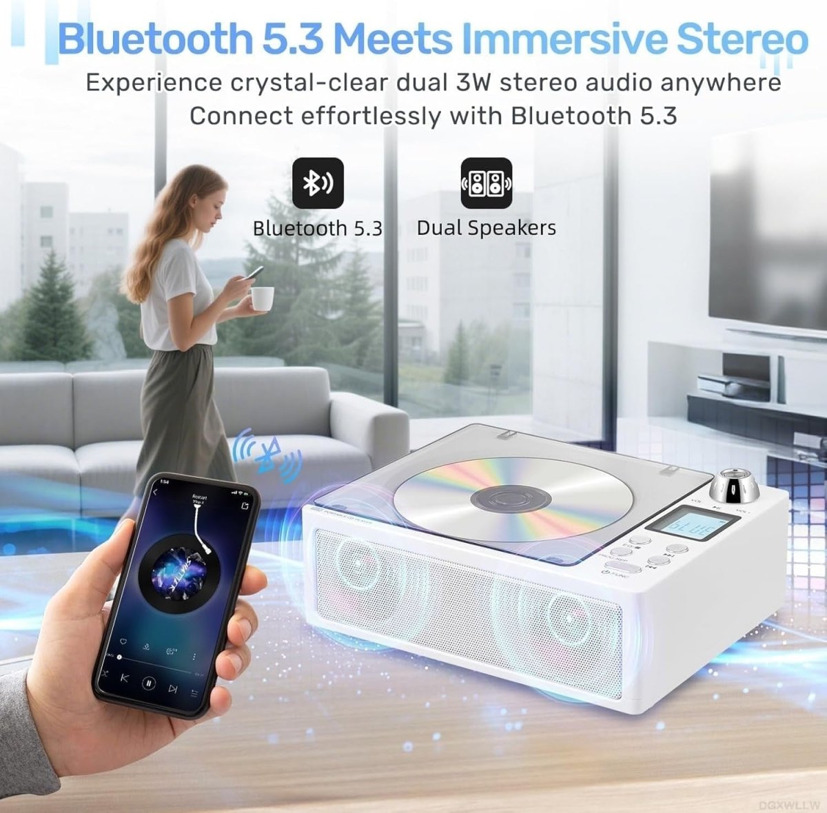 Portable CD Boombox Bluetooth FM Radio Rechargeable USB AUX Remote - Kwikley