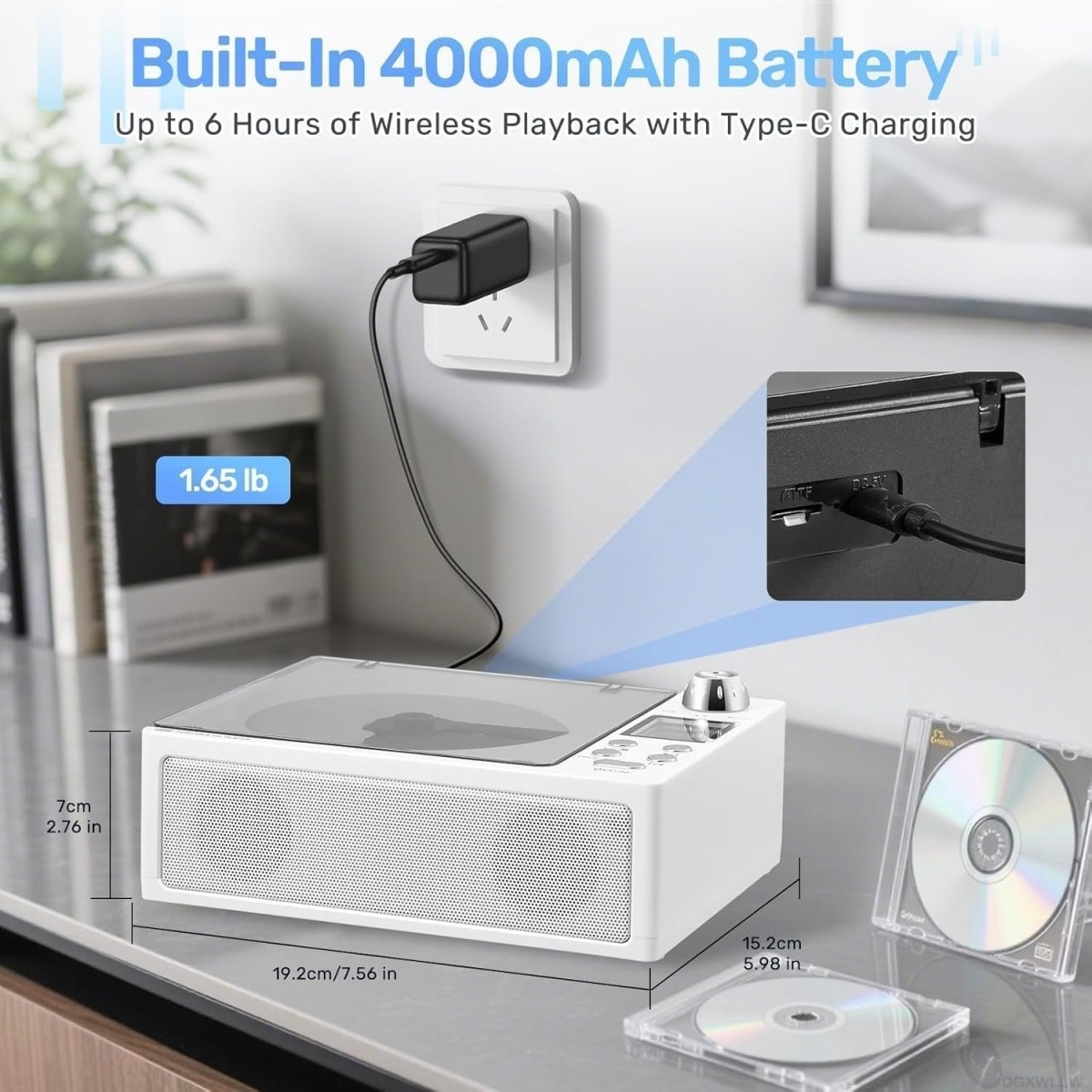 Portable CD Boombox Bluetooth FM Radio Rechargeable USB AUX Remote - Kwikley