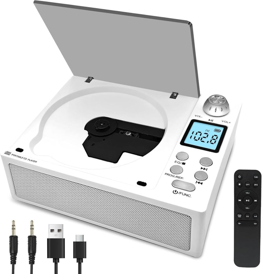 Portable CD Boombox Bluetooth FM Radio Rechargeable USB AUX Remote - Kwikley