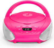 Portable CD Boombox Stereo Speakers FM Radio AUX LCD Pink Silver - Kwikley