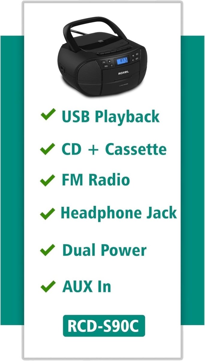 Portable CD Cassette Boombox Bluetooth FM Radio USB AUX Stereo - Kwikley