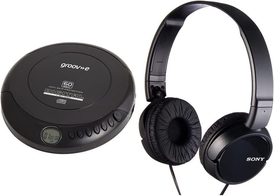 Portable CD Player Anti Skip LCD 20 Track Memory + Overhead Headphones - Kwikley